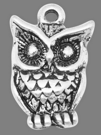 PandaHall Zinc Alloy Pendants, Halloween, Lead Free, Owl, Silver Color, about 16mm long, 10mm wide, 3mm thick, hole: 1.5mm Alloy Owl