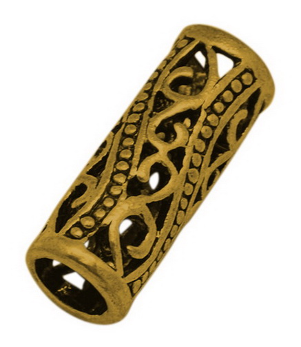 PandaHall Alloy Filigree Beads, Column, Antique Golden, Size: about 30mm long, 11mm wide, 11mm thick, hole: 8mm Alloy Column