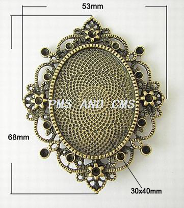 PandaHall Alloy Oval Cabochon Settings, Lead Free & Nickel Free, Antique Bronze, 68x53x3mm, Hole: 4.5mm, Fit for 2~2.5mm rhinestone Alloy