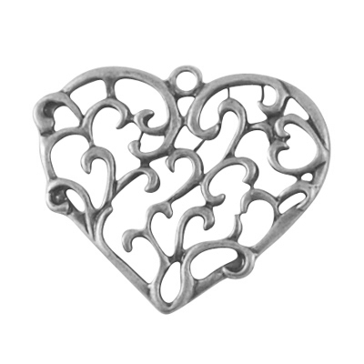 PandaHall Alloy Pendants, Lead Free, Heart, Antique Silver, 48x40x2mm, Hole: 3mm Alloy Heart