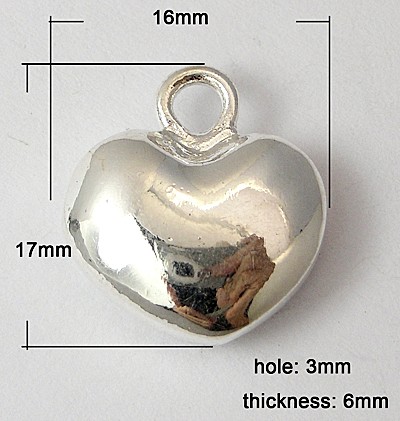 PandaHall Alloy Pendants, Nickel Free and Lead Free, Heart, Silver Color, 17x16x6mm Alloy Heart