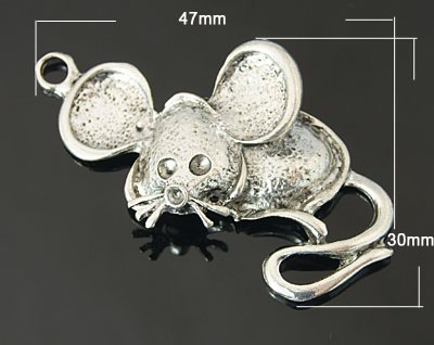 PandaHall Alloy Pendants, Lead Free and Nickel Free, Rat, Antique Silver, 30x47x8mm, Hole: 3mm Alloy Mouse