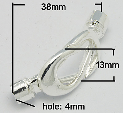 PandaHall Alloy Magnetic Clasps, Twist, Silver, 38x13mm, Hole: 4mm Alloy Twist