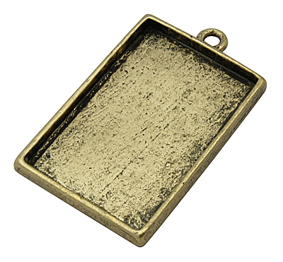 PandaHall Alloy Pendant Cabochon Settings, DIY Material for Pendants Necklace Making, Rectange, Antique Bronze Color, 22x32x3mm, Hole: 2.2mm...