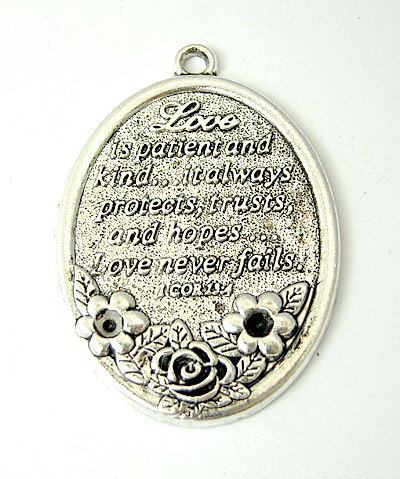 PandaHall Alloy Big Pendants, Quote Pendants, Nickel Free and Lead Free, Oval, Antique Silver, 56x40x2mm, hole: 2mm Alloy Oval