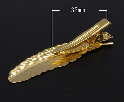 PandaHall Iron Flat Alligator Hair Clip Findings, with Brass Leaf Tray, Golden, 53x12x10mm Brass Gold