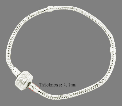 PandaHall Brass European Style Bracelet, Magnetic Copper Clasp with logo, Silver Color, Size: about 3mm thick, 21cm long(Excluding the...