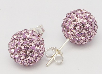 PandaHall Sexy Valentines Day Gifts for Her Sterling Silver Austrian Crystal Rhinestone Ball Stud Earrings, 212_Light Amethyst, 15x6mm, Pin...