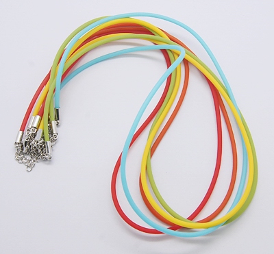 PandaHall Rubber Necklace Cord, with Brass Lobster Claw Clasp and Extended Chain, Mixed Color, about 18" long, wire cord: about 2mm in...