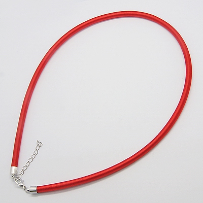PandaHall Silk Necklace Cord, with Brass Lobster Claw Clasp and Extended Chain, Platinum, Red, 18" Silk Red