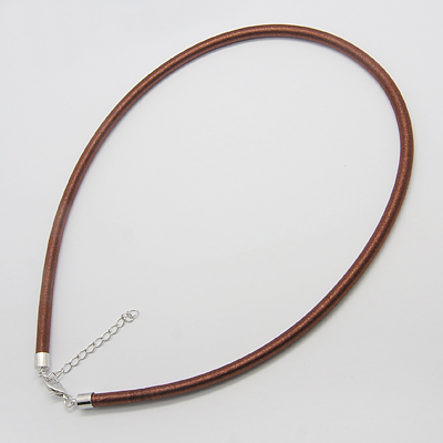 PandaHall Silk Necklace Cord, with Brass Lobster Claw Clasp and Extended Chain, Platinum, SaddleBrown, 18" Silk Brown
