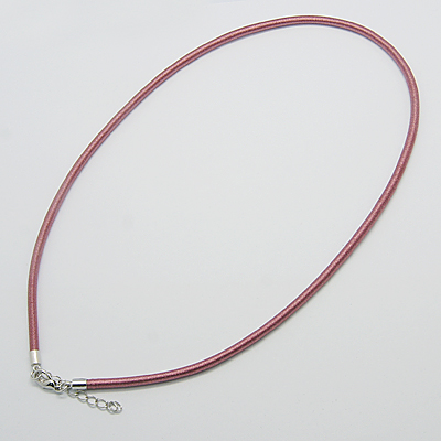 PandaHall Silk Necklace Cord, with Brass Lobster Claw Clasp and Extended Chain, Platinum, PaleVioletRed, 17~18.5" Silk Pink