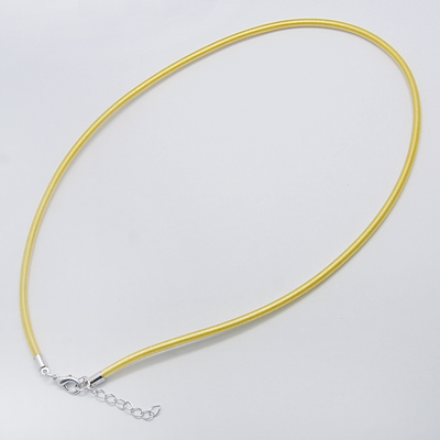 PandaHall Silk Necklace Cord, with Brass Lobster Claw Clasp and Extended Chain, Platinum, Yellow, 17~18.5" Silk Yellow