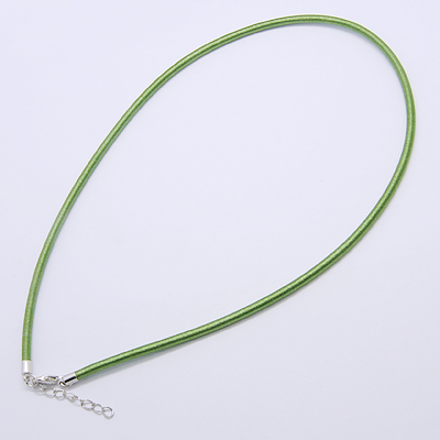 PandaHall Silk Necklace Cord, with Brass Lobster Claw Clasp and Extended Chain, Platinum, Green, 17~18.5" Silk Green