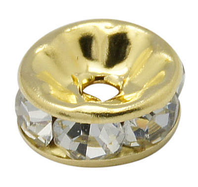PandaHall Brass Rhinestone Spacer Beads, Grade A, Crystal, Straight Flange, Rondelle, Golden Metal Color, 5x2.5mm, Hole: 1mm...