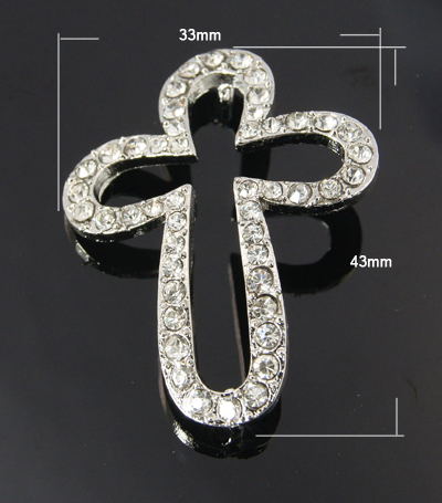 PandaHall Zinc Alloy Rhinestone Links, Grade A, Cross, Platinum, Crystal, 43x33x8mm, Hole: 2mm Alloy+Rhinestone Cross White