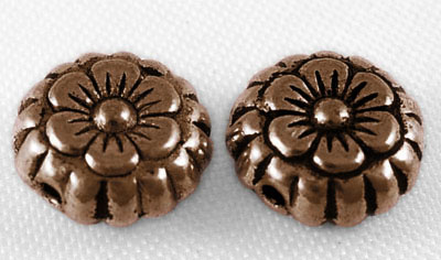 PandaHall Tibetan Style Beads, Zinc Alloy, Lead Free & Nickel Free & Cadmium Free, Flower, Red Copper Color, 7.5mm in diameter, 3.5mm thick...
