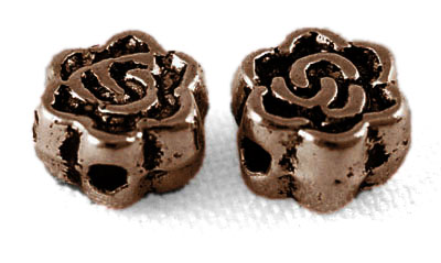 PandaHall Tibetan Silver Alloy Beads, Flower, Red Copper, Lead Free & Cadmium Free & Nickel Free, 4.5x3mm, Hole: 1mm Alloy Flower