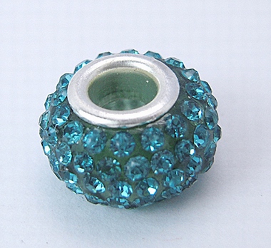 PandaHall Resin European Rhinestone Beads, Grade A, with Silver Plated Brass Double Cores, Rondelle, Teal, 15x10mm, Hole: 5mm Rondelle Cyan