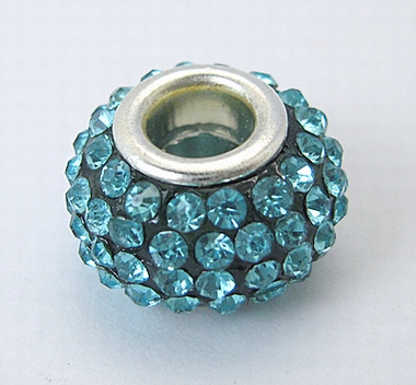 PandaHall Resin European Rhinestone Beads, Grade A, with Silver Plated Brass Double Cores, Rondelle, Aquamarine, 15x10mm, Hole: 5mm Rondelle...