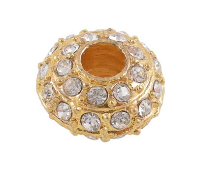 PandaHall Alloy Rhinestone Beads, Grade A, Golden Metal Color, Size: about 16mm in diameter, 9mm thick; hole: 5mm Alloy+Rhinestone Round...
