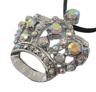 PandaHall Rhinestone Pendants, with Alloy Findings, Crown, Platinum, White, 31x29x10mm, Hole: 3mm Brass+Rhinestone Crown White