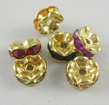 PandaHall Acrylic Rhinestone Spacer Beads, Brass, Mixed Color, Rondelle, Golden-Plated, Size:about 7mmx3.5mm, hole: 1mm Brass+Rhinestone...