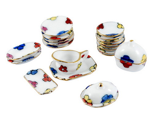 PandaHall Home Decorations, Porcelain Tea Set Decorations, Blue, 70x50x24mm Porcelain Tableware Blue