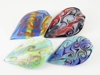 PandaHall Lampwork Glass Large Pendants, with Gold Sand, Leaf, MixedColor, about 46mm wide, 73mm long, hole: 6.5 Lampwork Leaf Multicolor