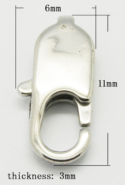 PandaHall 316 Stainless Steel Lobster Claw Clasps, Size: about 11mm long, 6mm wide, 3mm thick, hole: 2x4mm Stainless Steel Others