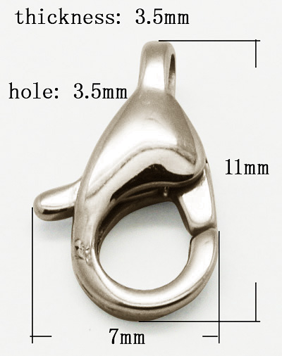 PandaHall 316 Stainless Steel Lobster Claw Clasps, Grade A, Size: about 11mm long, 7mm wide, 3.5mm thick, hole: 3.5mm Stainless Steel Others