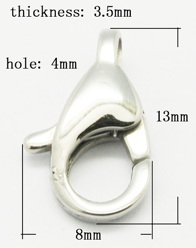 PandaHall 316 Stainless Steel Lobster Claw Clasps, Grade A, Size: about 13mm long, 8mm wide, 3.5mm thick, hole: 4mm Stainless Steel Others