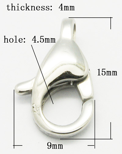 PandaHall 316 Stainless Steel Lobster Claw Clasps, Grade A, Size: about 15mm long, 9mm wide, 4mm thick, hole: 4.5mm Stainless Steel Others