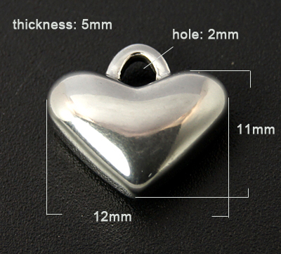 PandaHall 304 Stainless Steel Pendants, Heart Charms, Stainless Steel Color, 12x11x5mm, Hole: 2mm Stainless Steel Heart
