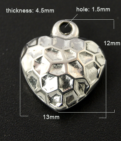 PandaHall 304 Stainless Steel Pendants, Heart, 13x12x4.5mm, Hole: 1.5mm Stainless Steel Heart
