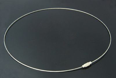 PandaHall Steel Necklace Makings, with Brass Screw Clasps, Platinum, Inner Diameter: 145mm, 4x12.5mm, 1mm Steel Silver