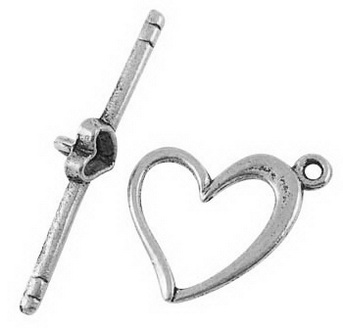 PandaHall Tibetan Style Toggle Clasps, Cadmium Free & Nickel Free & Lead Free, Heart, Antique Silver, Size: about Heart: 14mm wide, 18mm...