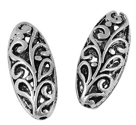 PandaHall Tibetan Style Filigree Beads, Oval, Antique Silver, Lead Free and Cadmium Free, 23x9x6mm, Hole: 2mm Alloy Oval