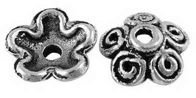 PandaHall Tibetan Style Bead Caps, Lead Free and Cadmium Free, Flower, Antique Silver, 10x3.5mm, Hole: 1.5mm Alloy
