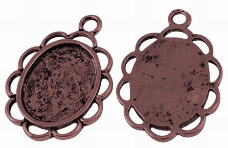 PandaHall Tibetan Style Pendant Cabochon Settings, Lead Free, Oval, Red Copper, Tray: 13.5x17.5mm; 29x20x2mm, Hole: 2mm Alloy Oval