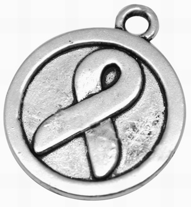 PandaHall Tibetan Style Flat Round Carved Awareness Ribbon Pendants, Antique Silver, Lead Free & Cadmium Free & Nickel Free; 24x20x2mm, Hole...