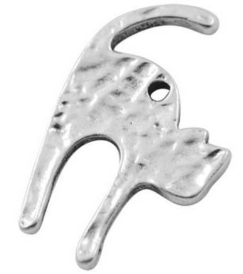 PandaHall Hammered Metal Alloy Cat Pendants, Antique Silver, Lead Free & Cadmium Free; 27x16x1mm, Hole: 2mm Alloy Cat