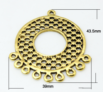 PandaHall Tibetan Style Links, Lead Free and Cadmium Free, Round, Antique Golden, Size: about 41mm long, 35mm wide, 1mm thick, hole: 2mm...