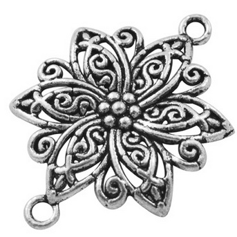PandaHall Tibetan Style Links, Chandelier Components, Alloy, Cadmium Free & Lead Free & Nickel Free, Flower, Antique Silver Color, Size...