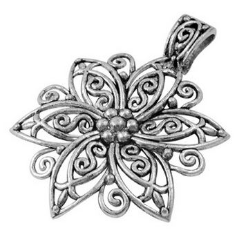 PandaHall Tibetan Style Alloy Flower Big Pendants, Antique Silver, Lead Free and Cadmium Free, 55x3mm, Hole: 11x8mm Alloy Flower