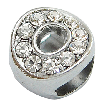 PandaHall Initial Silde Beads, Alloy Rhinestone Beads, Platinum Color, Letter O, about 9.5mm wide, 10mm long, 6.5mm thick, hole: 3.5x7mm...