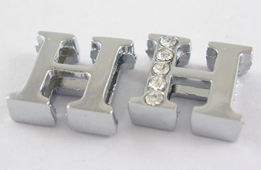 PandaHall Alloy Initial Silde Beads, Rhinestone Side Charms, with Five Clear Rhinestone Beads, Lead Free & Nickel Free, Platinum Color...