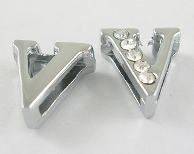 PandaHall Alloy Initial Silde Beads, Rhinestone Side Charms, with Five Clear Rhinestone Beads, Lead Free & Nickel Free, Platinum Color...