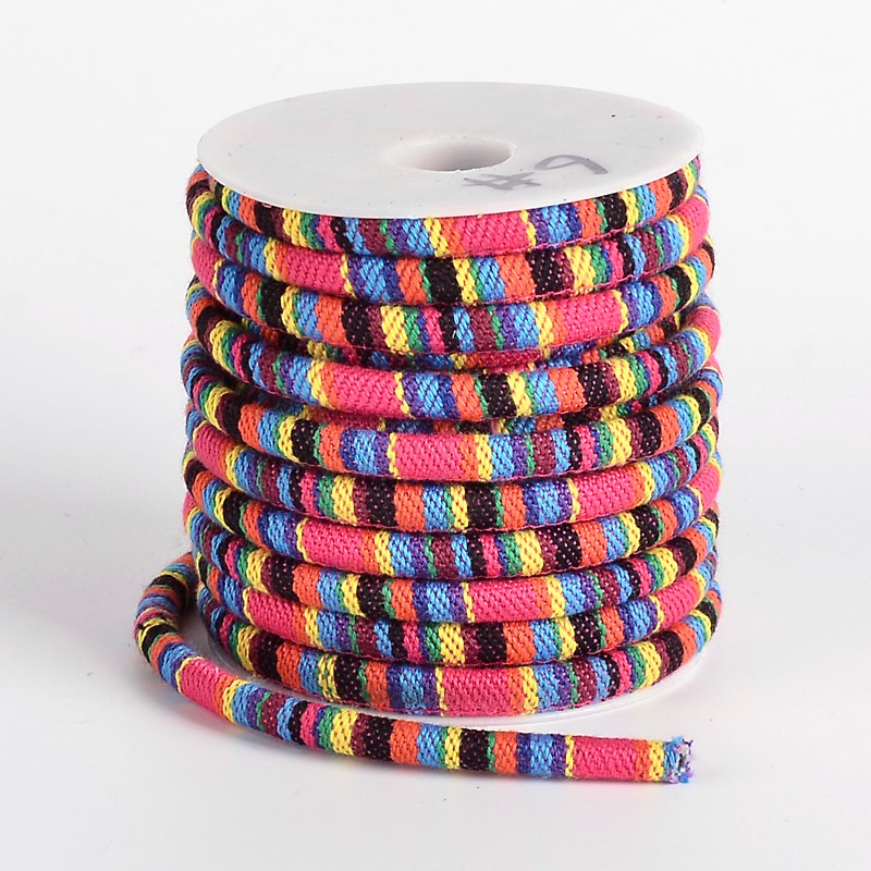 PandaHall Ethnic Cord Polyester Cords, Colorful, 7x5mm, 10yards/roll Polyester