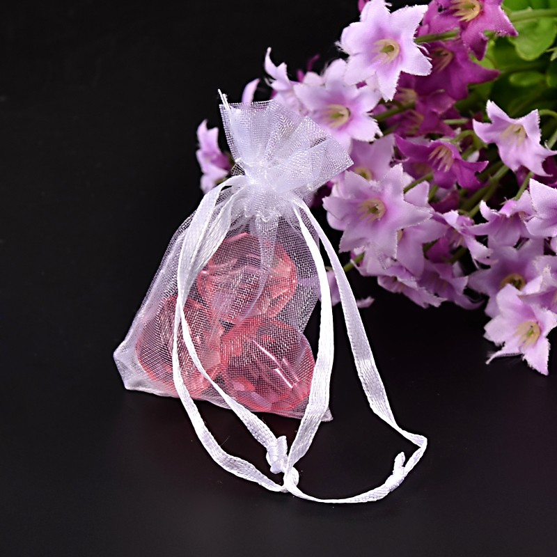 PandaHall Rectangle Jewelry Packing Drawable Pouches, Organza Gift Bags, White, 5cmx7cm Organza White